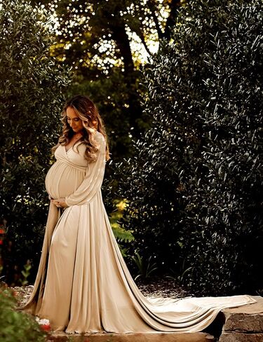 فستان ثوب الأمومة Dedysler لالتقاط الصور Long V الرقبة مع انقسام ناعم ناعم Maxi الحمل استحمام الطفل in Kuwait