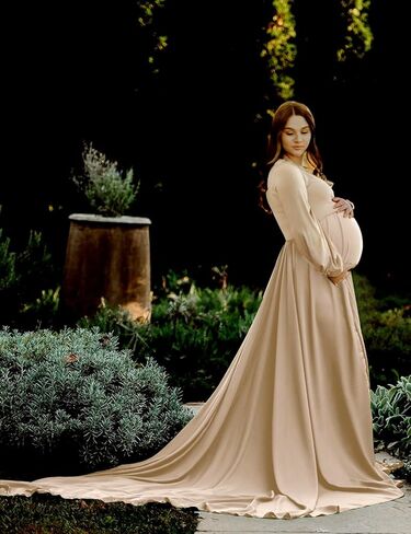 فستان ثوب الأمومة Dedysler لالتقاط الصور Long V الرقبة مع انقسام ناعم ناعم Maxi الحمل استحمام الطفل in Kuwait