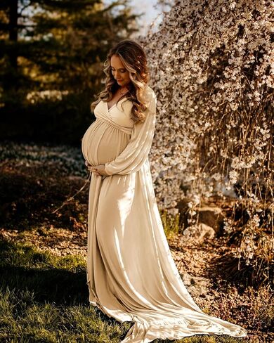 فستان ثوب الأمومة Dedysler لالتقاط الصور Long V الرقبة مع انقسام ناعم ناعم Maxi الحمل استحمام الطفل in Kuwait