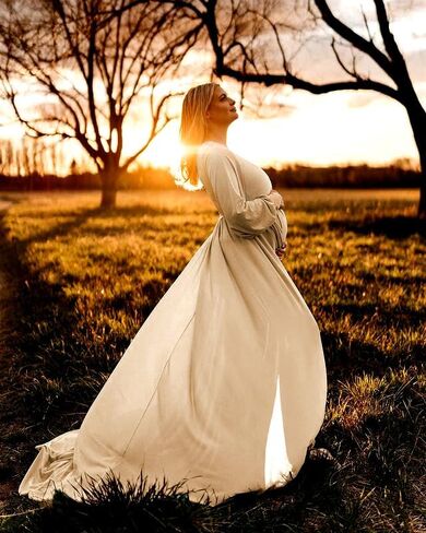 فستان ثوب الأمومة Dedysler لالتقاط الصور Long V الرقبة مع انقسام ناعم ناعم Maxi الحمل استحمام الطفل in Kuwait