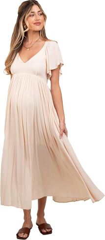 PinkBlush V-Neck Flutter Short Sleeve Maternity Midi Dress in Saudi Arabia
