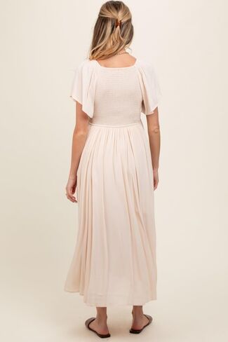 PinkBlush V-Neck Flutter Short Sleeve Maternity Midi Dress in Saudi Arabia