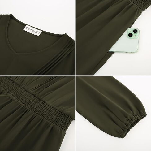Hanna Nikole Women Plus Size Long Sleeve Dressal Dress 2025 Fall V Neck Plateed Flowy Flowy Tiered Maxi مع جيوب in Saudi Arabia