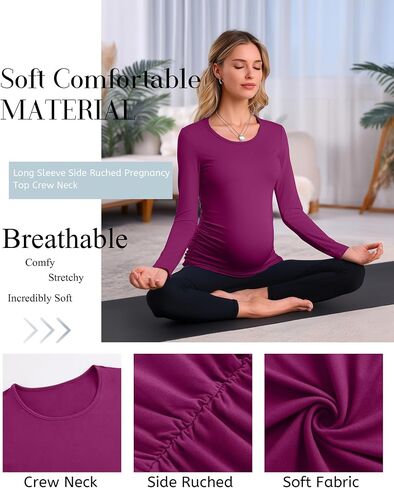 Huukaey 4 Pack Tomernity Thirts Thirts ، Side Side Longed Ruched Ruched Top Crew Neck Bodycon Dirtts Discal Mama in Saudi Arabia