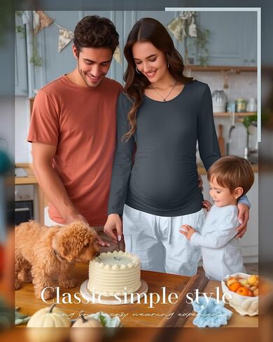 Huukaey 4 Pack Tomernity Thirts Thirts ، Side Side Longed Ruched Ruched Top Crew Neck Bodycon Dirtts Discal Mama in Saudi Arabia