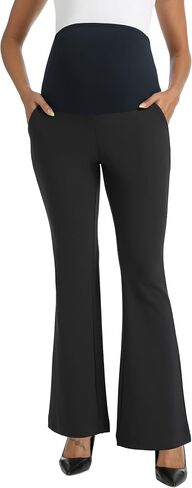 Foucome Maternity Flare Pants Stretchy Bootcut Work Dress Pants Business Casual Pregnancy Slacks with Pockets in Saudi Arabia