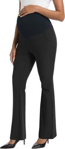 Foucome Maternity Flare Pants Stretchy Bootcut Work Dress Pants Business Casual Pregnancy Slacks with Pockets in Saudi Arabia