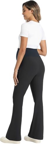 Foucome Maternity Flare Pants Stretchy Bootcut Work Dress Pants Business Casual Pregnancy Slacks with Pockets in Saudi Arabia