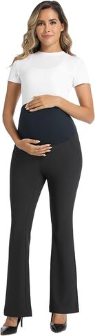 Foucome Maternity Flare Pants Stretchy Bootcut Work Dress Pants Business Casual Pregnancy Slacks with Pockets in Saudi Arabia