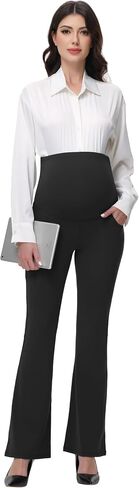 Women's Maternity Pants for Work Over-Bump Pregnancy Casual Stretchy Straight Dress Pants Pregnancy Bootcut Pant in Kuwait