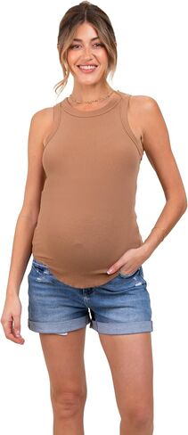 PinkBlush Navy Distressed Rolled Cuff Maternity Jean Shorts in Saudi Arabia