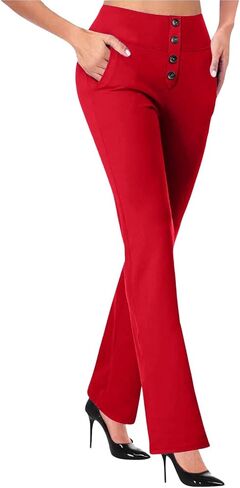 Bootcut Dress Pants Women | Casual Work Pant with Pockets, High Waist Stretchy Trousers, Office Work Pull On Slacks in Saudi Arabia