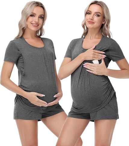 بيجامات الأمومة النسائية مجموعة Viscose من الخيزران PJs للرضاعة الطبيعية في صالة التمريض الأكمام القصيرة S-XXL in Kuwait