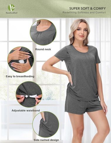 بيجامات الأمومة النسائية مجموعة Viscose من الخيزران PJs للرضاعة الطبيعية في صالة التمريض الأكمام القصيرة S-XXL in Kuwait
