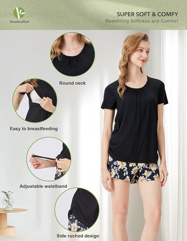 بيجامات الأمومة النسائية مجموعة Viscose من الخيزران PJs للرضاعة الطبيعية في صالة التمريض الأكمام القصيرة S-XXL in Kuwait