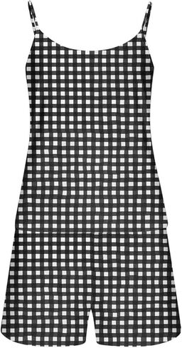 Women Plaid Printed Pajama Sets Spaghetti Strap Camisole Crop Top and Shorts 2 Piece Summer Casual Y2k Sleepwears in Kuwait