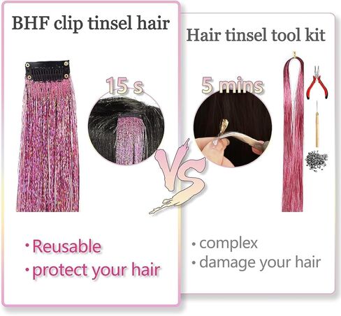 وصلات شعر من بي إتش إف بطول 48.26 سم ذات 12 لونًا لامعًا لوصلات الشعر بمشبك في مجموعة حلوى الشعر باللون الذهبي اللامع - إكسسوارات الشعر المقاومة للحرارة للفتيات في أعياد الميلاد ورأس السنة in Kuwait