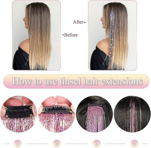 وصلات شعر من بي إتش إف بطول 48.26 سم ذات 12 لونًا لامعًا لوصلات الشعر بمشبك في مجموعة حلوى الشعر باللون الذهبي اللامع - إكسسوارات الشعر المقاومة للحرارة للفتيات في أعياد الميلاد ورأس السنة in Kuwait