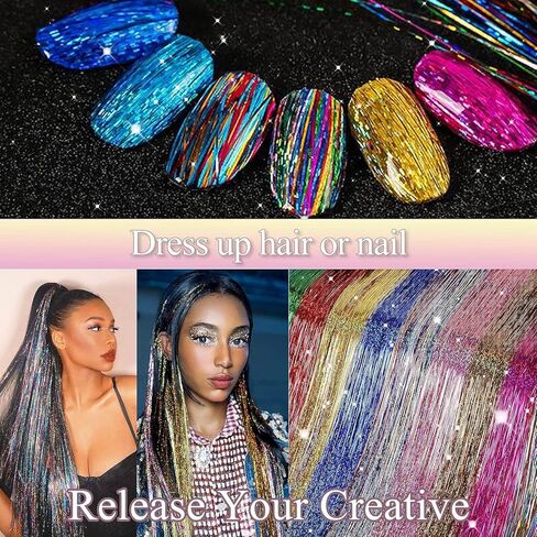 وصلات شعر من بي إتش إف بطول 48.26 سم ذات 12 لونًا لامعًا لوصلات الشعر بمشبك في مجموعة حلوى الشعر باللون الذهبي اللامع - إكسسوارات الشعر المقاومة للحرارة للفتيات في أعياد الميلاد ورأس السنة in Kuwait