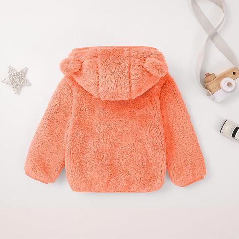 Baby Toddler Boys Girls Fleece Jacket with Hood Zip Up Cute Bear Coats for Infant Boys Girls Fuzzy Jacket with Ear 1-5T in Kuwait