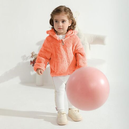 Baby Toddler Boys Girls Fleece Jacket with Hood Zip Up Cute Bear Coats for Infant Boys Girls Fuzzy Jacket with Ear 1-5T in Kuwait