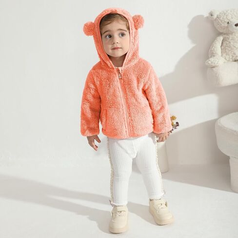 Baby Toddler Boys Girls Fleece Jacket with Hood Zip Up Cute Bear Coats for Infant Boys Girls Fuzzy Jacket with Ear 1-5T in Kuwait