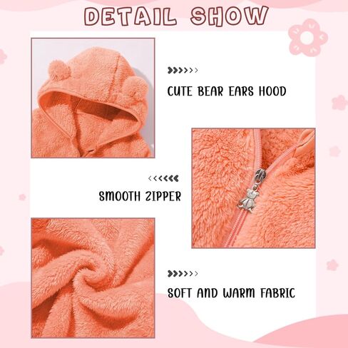 Baby Toddler Boys Girls Fleece Jacket with Hood Zip Up Cute Bear Coats for Infant Boys Girls Fuzzy Jacket with Ear 1-5T in Kuwait