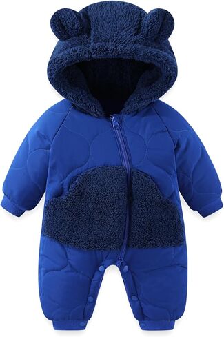 Jiamy Baby Snowsuit Newborn Winter Calk Coat Romper Hindproof Fleece Hat Zipper Bear Bear Outfit in Kuwait