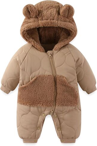 JiAmy Baby Snowsuit Winter Romper Hooded Boys Girls Jumpsuit Bear Thick Windproof Cap Infant Winter Clothes in Saudi Arabia