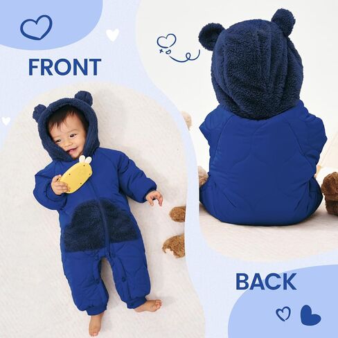 Jiamy Baby Snowsuit Newborn Winter Calk Coat Romper Hindproof Fleece Hat Zipper Bear Bear Outfit in Kuwait
