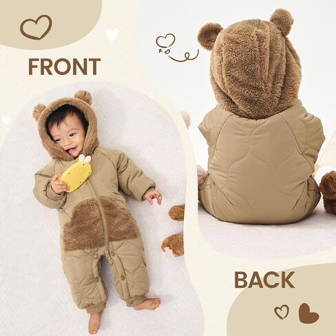 JiAmy Baby Snowsuit Winter Romper Hooded Boys Girls Jumpsuit Bear Thick Windproof Cap Infant Winter Clothes in Saudi Arabia