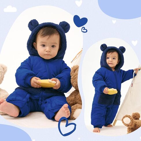 Jiamy Baby Snowsuit Newborn Winter Calk Coat Romper Hindproof Fleece Hat Zipper Bear Bear Outfit in Kuwait