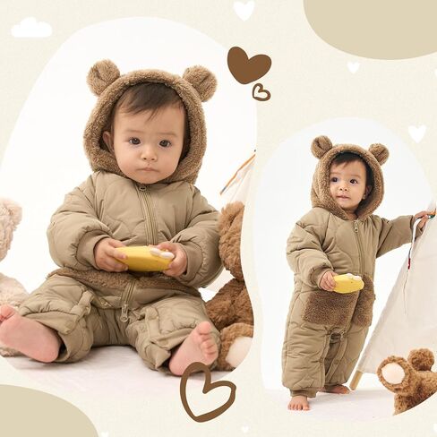 JiAmy Baby Snowsuit Winter Romper Hooded Boys Girls Jumpsuit Bear Thick Windproof Cap Infant Winter Clothes in Saudi Arabia