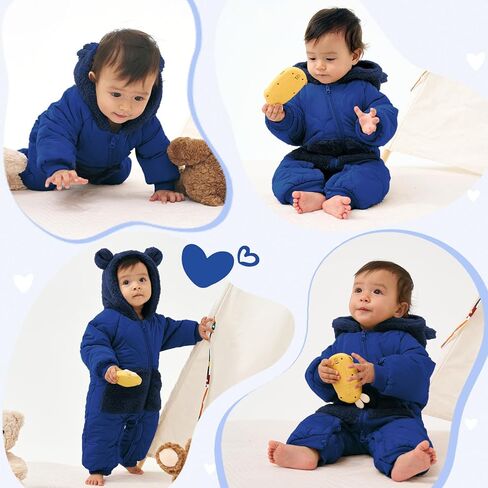 Jiamy Baby Snowsuit Newborn Winter Calk Coat Romper Hindproof Fleece Hat Zipper Bear Bear Outfit in Kuwait