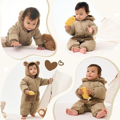 JiAmy Baby Snowsuit Winter Romper Hooded Boys Girls Jumpsuit Bear Thick Windproof Cap Infant Winter Clothes in Saudi Arabia