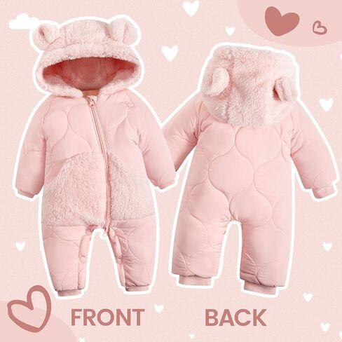 Jiamy Baby Snowsuit Newborn Winter Calk Coat Romper Hindproof Fleece Hat Zipper Bear Bear Outfit in Saudi Arabia