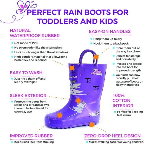 OAKI Toddler Rain Boots – Lightweight Waterproof Rubber Boots for Kids with Easy-On Handles – Durable Kids Outdoor Footwear in Kuwait