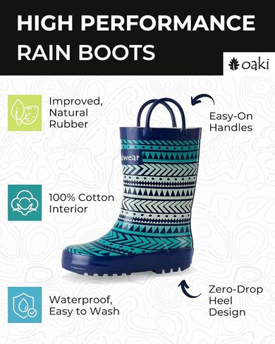 OAKI Toddler Rain Boots – Lightweight Waterproof Rubber Boots for Kids with Easy-On Handles – Durable Kids Outdoor Footwear in Kuwait
