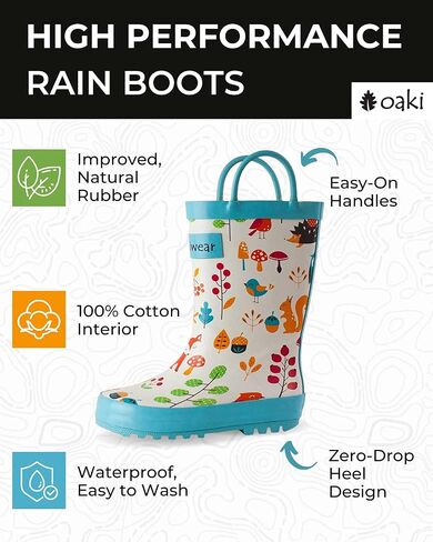 OAKI Toddler Rain Boots – Lightweight Waterproof Rubber Boots for Kids with Easy-On Handles – Durable Kids Outdoor Footwear in Kuwait