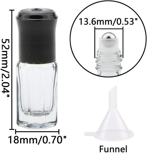 Dark black Octagonal Glass Roller Bottles 10Pcs 3ml Travel Cosmetic Perfume Sample Containers Mini Essential Oil Massage Roll-on Bottle Vials with Steel Ball, Opener and Funnel in Saudi Arabia