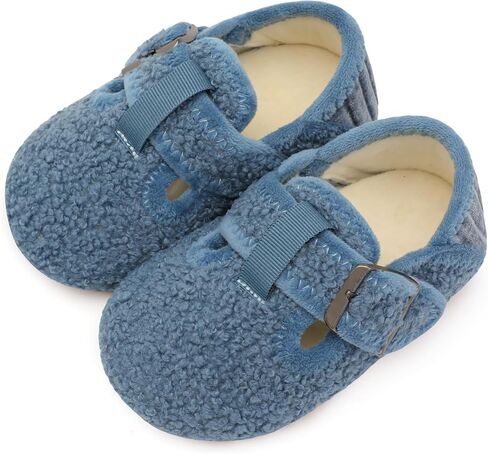L-RUN Cozy Toddler Slippers Non-slip Boys Girls House Slippers Wide Kids Winter Shoes Warm Adjustable Strap Home Shoes in Kuwait