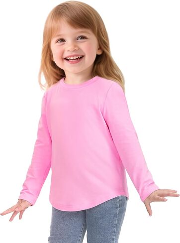 Witwot 3 Pack Toddler Girls Long Sleeve Dertts Soft Cotton Tees Baby Girl Crewneck Tops Basic Tops for 18M-5T in Saudi Arabia