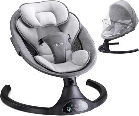 Larex Baby Swing Infant Infant Swing Electric Toddler Baby Rocker Portable for Newborn Boy Girl ، 5 سرعات Sway مع التحكم عن بعد ، 10 الألحان المسبقة والبلوتوث ، 0-6 أشهر كحد أقصى 20 رطلاً (أسود) in Kuwait