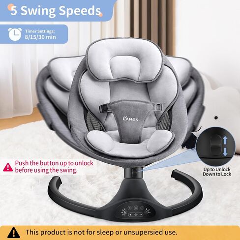 Larex Baby Swing Infant Infant Swing Electric Toddler Baby Rocker Portable for Newborn Boy Girl ، 5 سرعات Sway مع التحكم عن بعد ، 10 الألحان المسبقة والبلوتوث ، 0-6 أشهر كحد أقصى 20 رطلاً (أسود) in Kuwait