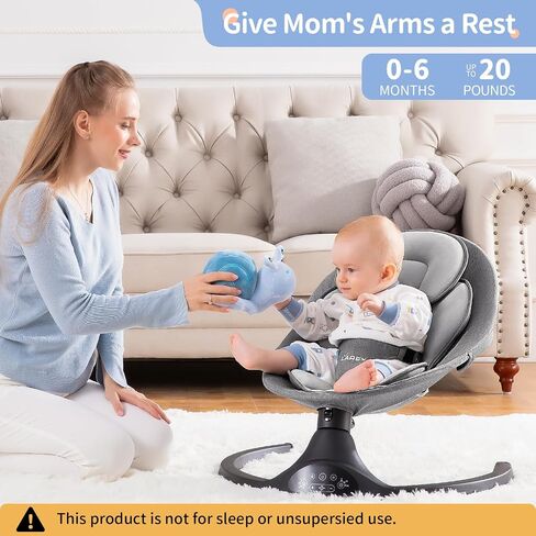 Larex Baby Swing Infant Infant Swing Electric Toddler Baby Rocker Portable for Newborn Boy Girl ، 5 سرعات Sway مع التحكم عن بعد ، 10 الألحان المسبقة والبلوتوث ، 0-6 أشهر كحد أقصى 20 رطلاً (أسود) in Kuwait