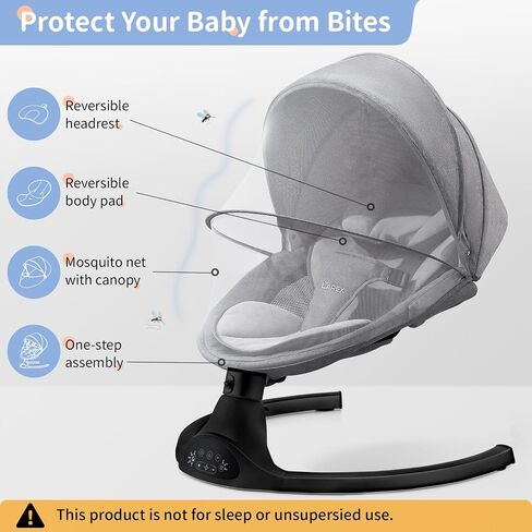 Larex Baby Swing Infant Infant Swing Electric Toddler Baby Rocker Portable for Newborn Boy Girl ، 5 سرعات Sway مع التحكم عن بعد ، 10 الألحان المسبقة والبلوتوث ، 0-6 أشهر كحد أقصى 20 رطلاً (أسود) in Kuwait