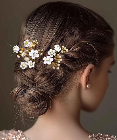 Fstrend Bridal Wedding Hair Pins Silver Sparkly Rhinestones Pearls Flower Hair Pin Bride Hairpieces Gorgeous Hair Accessories for Women and Girls(Pack of 2) (Silver) in Saudi Arabia