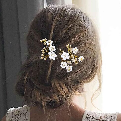 Fstrend Bridal Wedding Hair Pins Silver Sparkly Rhinestones Pearls Flower Hair Pin Bride Hairpieces Gorgeous Hair Accessories for Women and Girls(Pack of 2) (Silver) in Saudi Arabia
