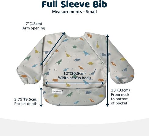Tiny Twinkle Mess Proof Baby Bib ، Bib Smock Baby Bib للأكل ، مريلة طويلة الأكمام قابلة للغسل ، فطام LED LED ، المريلة الصغيرة ، مستلزمات BLW (ديناصور ، 6-24 شهرًا) in Kuwait