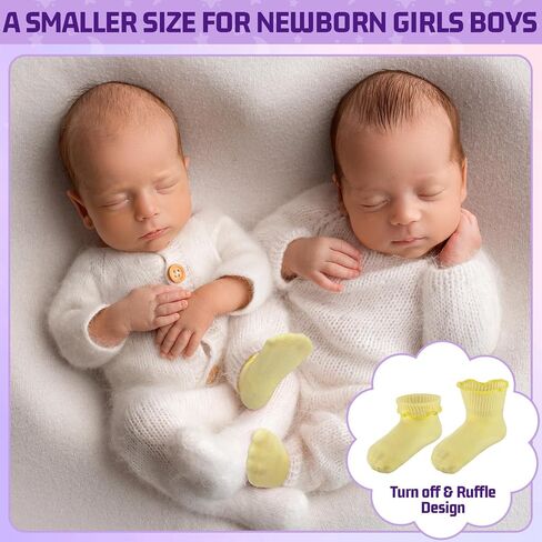 Toulite 12 Pairs Baby Ruffle Ankle Socksturn Cuff Cotton Girls and Boys Non-slip Warm Socks in Saudi Arabia